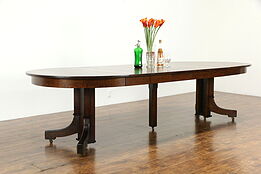 Arts & Crafts Mission Oak 48" Round Craftsman Dining Table, 6 Leaves #34892