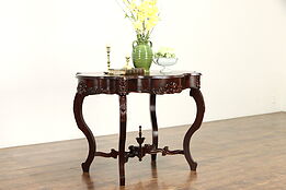 Victorian Antique Turtle Top Carved Mahogany Parlor or Lamp Table #34659
