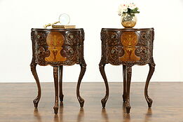 Pair of French Style Vintage Marquetry Nightstands, Lamp or End Tables #34715