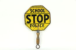 School Stop Sign, Antique Police Traffic Hand Held Sign #34956