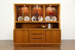 Teak Midcentury Modern Style Sideboard & Lighted China Cabinet, Sun #35151