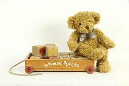 Whimsie Blocks 18 Child Toy Alphabet & Vintage Pine Cart #35159