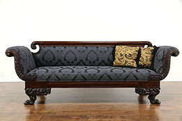 Empire 1825 Antique Mahogany Sofa, Acanthus & Paw Feet, New Upholstery #33718