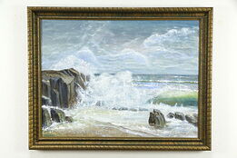 Coastal Waves in Cal. Antique Original Oil Painting, Silas Dustin 45 1/2" #34542
