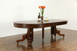 Victorian Antique Walnut Pedestal Dining Table, 8 Leaves, Extends 12'  #34668
