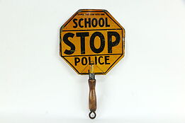 School Stop Sign, Antique Police Traffic Hand Held Sign #34955