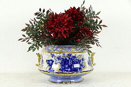 Victorian Antique Flow Blue English Jardiniere Cache Pot Planter Adderley #35443
