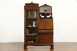 Victorian Antique Carved Oak Side by Side Secretary Desk & Bookcase #33949
