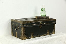 Leather & Brass Bound Child Size Antique English Chest or Trunk #35023