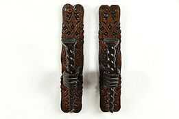 Pair of Antique Pine Wall Candle Sconces, Carved Pine Hand Holders #35062