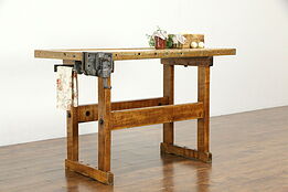 Carpenter Antique Maple Workbench, Kitchen Island or Wine & Cheese Table #35177