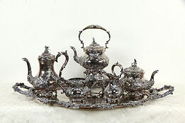 Victorian Antique Silverplate English 6 Pc Coffee & Tea Set & Tray London #35647