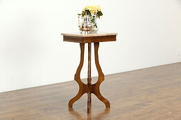 Victorian Marble Top Antique Carved Walnut Nightstand, Parlor, Lamp Table #35128