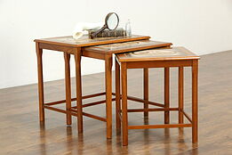 Set of 3 Midcentury Modern Teak Nesting Table, Tile Tops #35339
