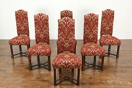Set of 6 Spanish Colonial Farmhouse Oak Dining Chairs, New Upholstery #35596