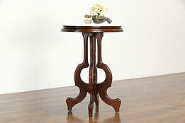 Victorian Antique Oval Walnut Marble Top Lamp or Parlor Pedestal Table #35991