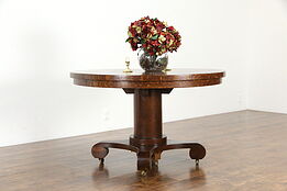 Oak 4' Round Antique Pedestal Dining Table, 6 Leaves, Extends 10' #36054