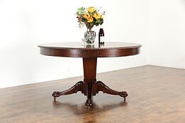 Classical Antique Mahogany 54" Round Dining Table, 2 Leaves, Carved Feet #33842