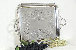 Victorian Antique Engraved Silverplate Tray, Ring Handles, Meriden #34974