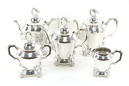 Victorian Antique 5 Pc Silverplate Coffee & Tea Set, Cranes, Webster NY  #34978