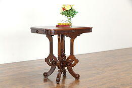 Victorian Antique 1880's Walnut & Burl Lamp or Parlor Table  #35674