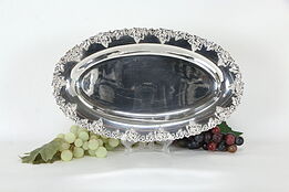 Oval Antique Silverplate Serving Tray, Grapevine Motif #36156
