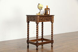 Carved Spanish Colonial Vintage Ash Peruvian Lamp or End Table Nightstand #36184