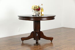 Victorian Antique Round Oak 42" Pedestal Dining Table, 2 Leaves #36281