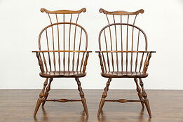 Pair Vintage Farmhouse Windsor Highback Dining Chairs, Nichols & Stone  #36373