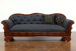 Empire Antique 1840 Flame Mahogany Sofa, Carved Feet, New Upholstery #34329