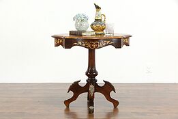 French Style Vintage Mahogany Marquetry Lamp or Hall Table, Brass Mounts #34565