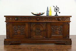 Renaissance Carved Antique Oak Dutch Sideboard, Credenza, TV Console #36460