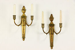 Pair of Antique Bronze French Double Candle Sconces  #36488