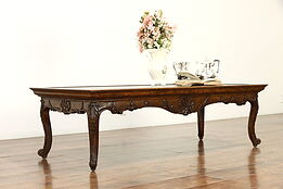 Country French Farmhouse Carved Oak Vintage Coffee Table. #35109