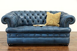 Tufted Leather Vintage Chesterfield Sofa or Loveseat, Brass Nailhead Trim #36446