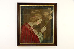 Victorian Saint Joseph & Lilies Antique Needlepoint Tapestry, 42 1/2" #37031