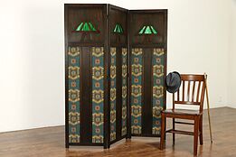 Mission Oak Arts & Crafts Antique Craftsman Screen, Stained Glass  #35620
