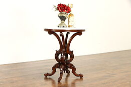 Victorian Antique Carved Walnut Oval Marble Top lamp or Parlor Table #36356
