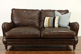 Leather Vintage Sofa, Brass Nailheads & Wheels, Whittemore Sherrill #36514