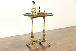 Tilt Top Antique Farmhouse Octagonal Lamp or Tea Table, Hand Painting #37141