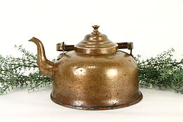 Copper Antique Farmhouse Tea Kettle, Folding Handle, Tin Wash  #37187
