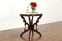 Victorian Antique Carved Walnut Turtle Top Marble Lamp or Parlor Table #36354
