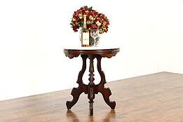 Victorian Antique Carved Walnut Oval Marble Top Lamp or Parlor Table #37572
