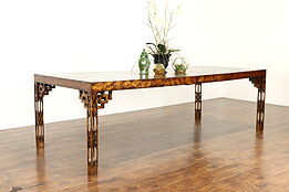 Carved Vintage Hand Painted Dining Table, 2 Leaves, Attrib James Mont #35095