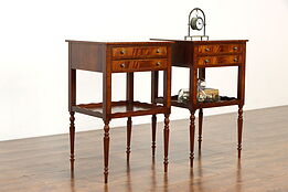 Pair of Antique Sheraton Style Mahogany Nightstands, Lamp or End Tables #36777