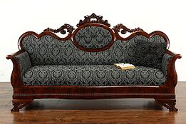 Victorian Antique Carved Mahogany Medallion Back Sofa, New Upholstery #36454