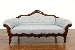 Victorian Antique Farmhouse Hand Carved Walnut Sofa or Settee #37903