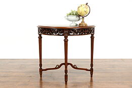 Demilune Half Round Walnut Antique Chairside or Console Table #37985