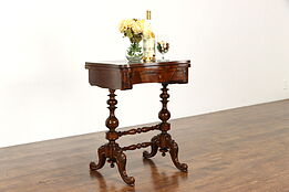 Walnut Burl Antique Inlaid French Game Table Chess, Cribbage, Backgammon #34899