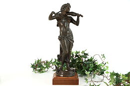 Art Nouveau Cast Spelter Antique Statue of Violinist on Mahogany Base #36901